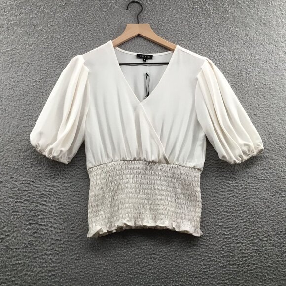 1.STATE Smocked‎ Waist Top Ivory M - Picture 1 of 4